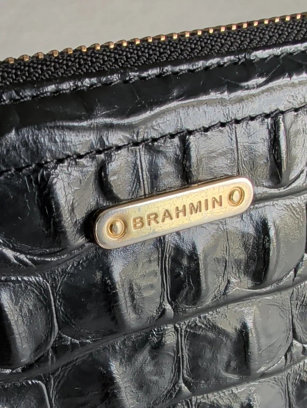 Brahmin Suri Zippered Folding Wallet In Black Melbourne Leather